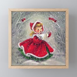 Vintage Christmas Girl Winter Forest Framed Mini Art Print