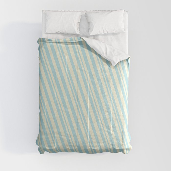 Beige & Powder Blue Colored Lined/Striped Pattern Comforter