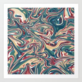 Dark Blue Marbled Swirl Background Fluid Abstract Digital Artwork Art Print