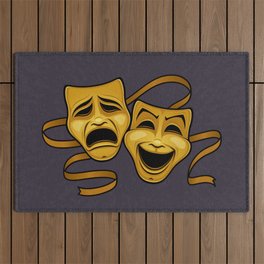 Gold Comedy And Tragedy Theater Masks Outdoor Rug