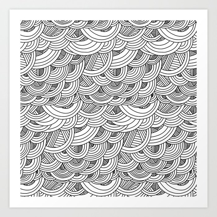 Enchanted Mermaid | Black and White Scales Pattern Art Print