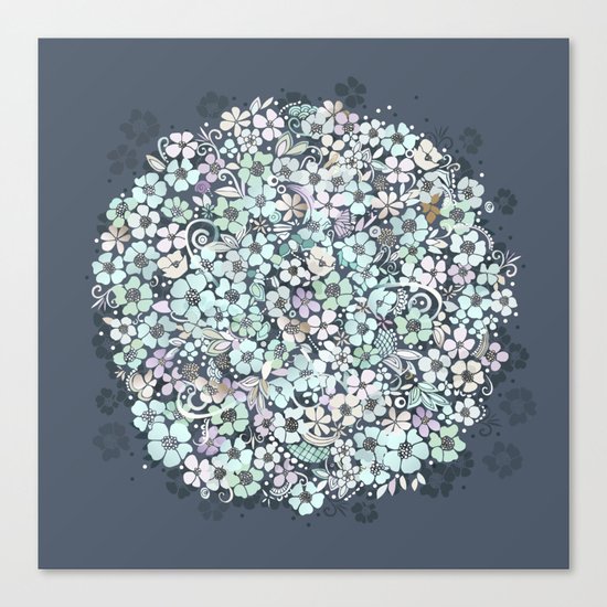 Flower Circle, mist blue Canvas Print