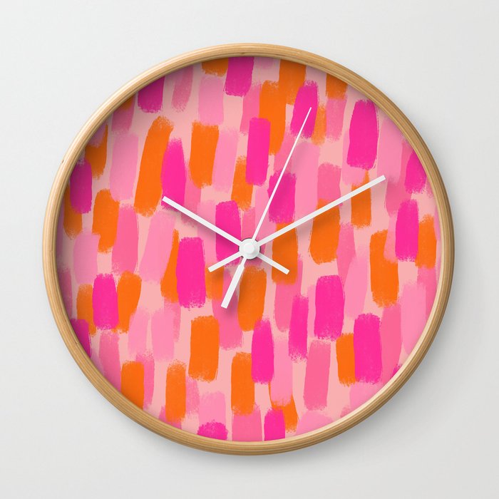 Abstract, Paint Brush Effect, Orange and Pink Wall Clock
