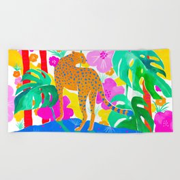 Jaguar in Tropical Garden Beach Towel