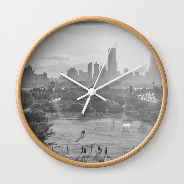 Riverside park in Seoul, Korea, black & white travel photography. Printable wall art. Ready made to print out for any ratio. Wall Clock