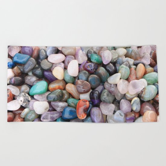 Polished Coloured Gemstones Beach Towel