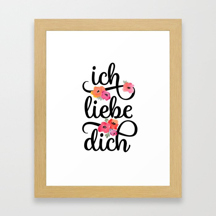German I Love You Floral Framed Art Print