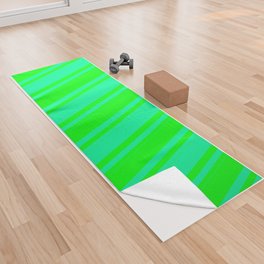 [ Thumbnail: Lime and Green Colored Lined Pattern Yoga Towel ]