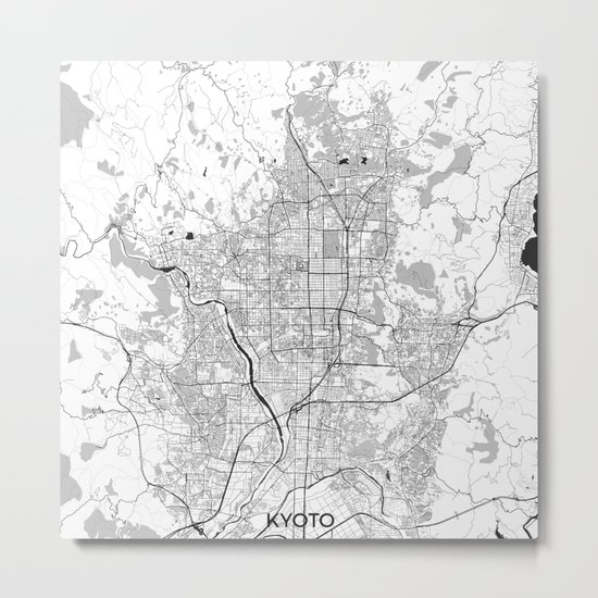 Kyoto Map Gray Metal Print
