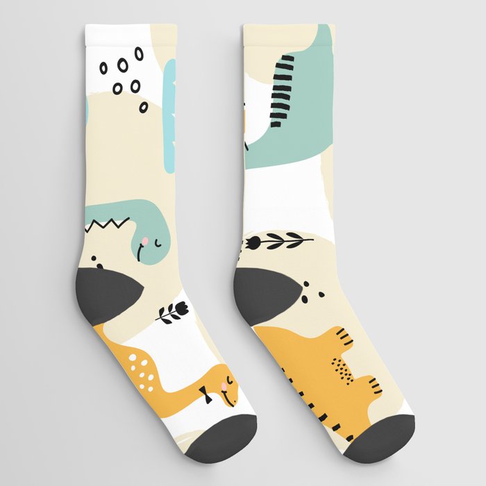 Dinosaur Beige background 2 Socks