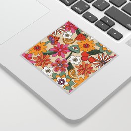 Retro Flowers Mushroom and Citrus Summer Pattern Sticker