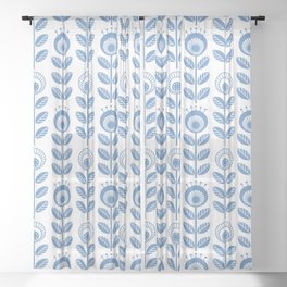 SCANDI GARDEN 01-1, blue on white Sheer Curtain