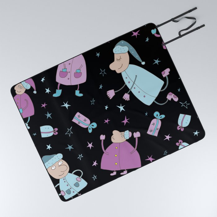 Santa claus in the night sky Picnic Blanket