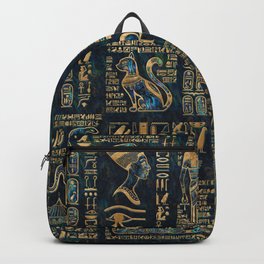 Egyptian hieroglyphs and deities -Abalone and gold Backpack