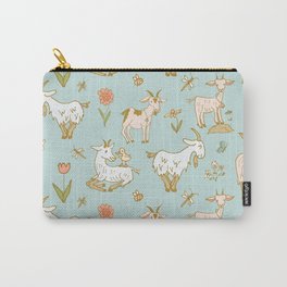 Goat Floral on Blue Carry-All Pouch