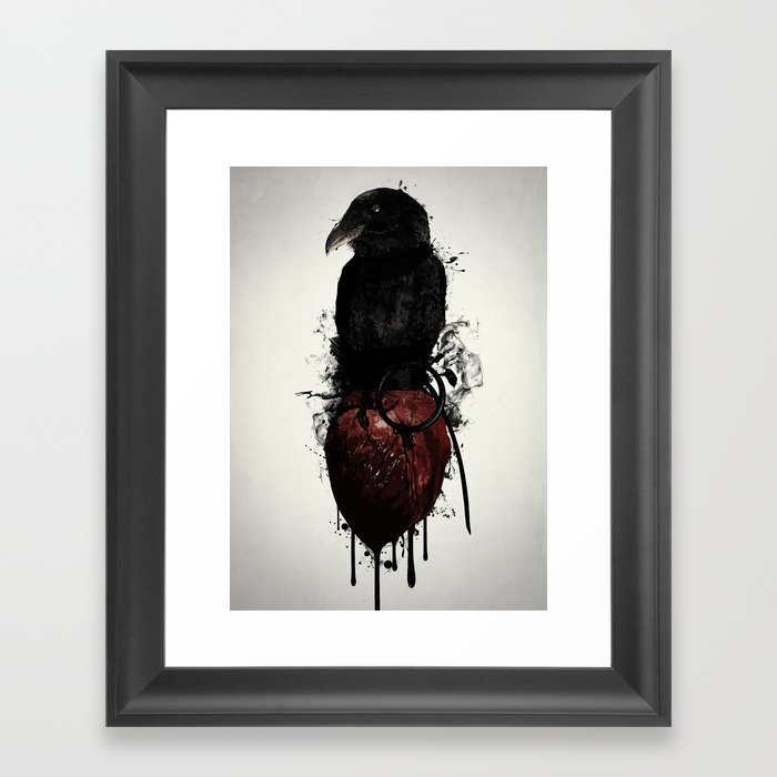 Raven and Heart Grenade Framed Art Print
