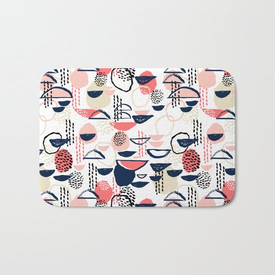 Cheli - modern abstract art print brushstroke painting trendy hipster peach pink pastel navy abstrac Bath Mat