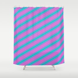 [ Thumbnail: Orchid & Dark Turquoise Colored Lined/Striped Pattern Shower Curtain ]