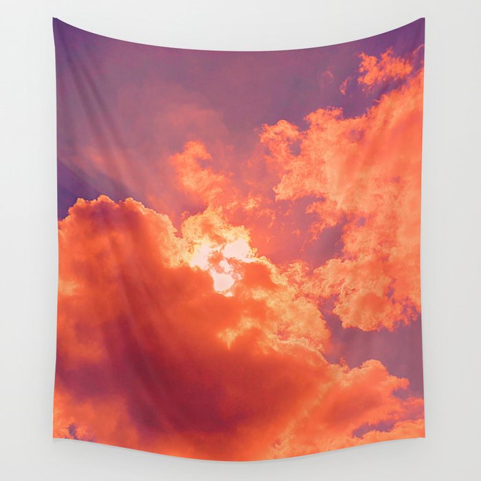 Orange Clouds in Purple Sky Wall Tapestry
