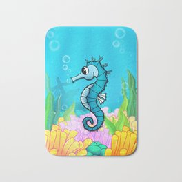 Blue Sea Horse Bath Mat | Colors, Coral, Reef, Artwork, Graphicdesign, Blue, Stencil, Vector, Design, Colorful 
