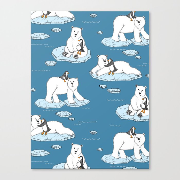 Polar Bear Loves Penguin Canvas Print