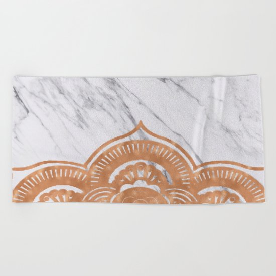 Copper mandala on marble Beach Towel