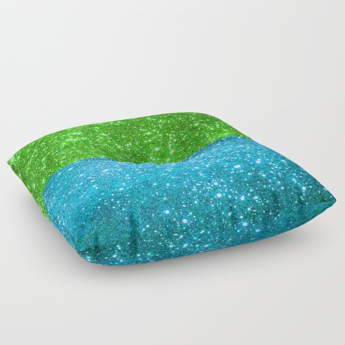 Blue And Green Glitter Trendy Collection Floor Pillow