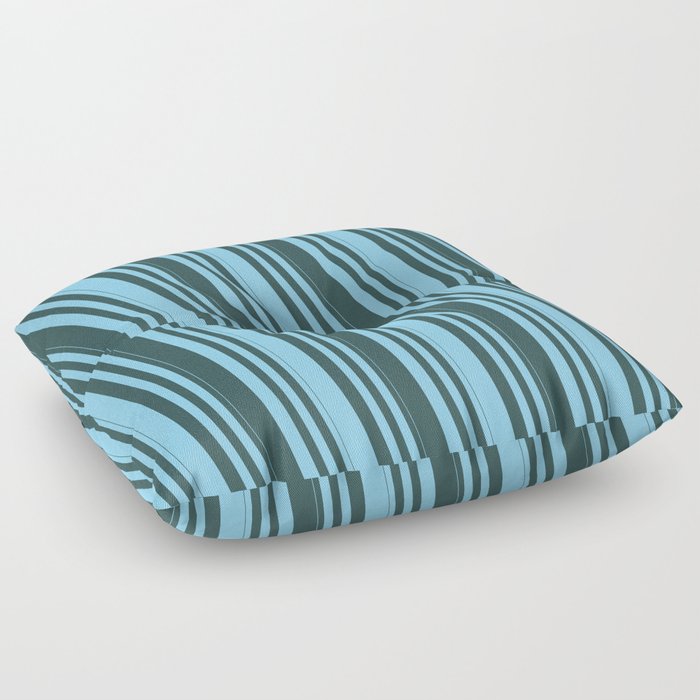 Sky Blue and Dark Slate Gray Colored Lines Pattern Floor Pillow