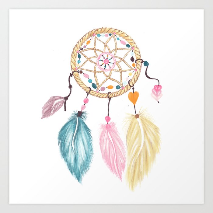 Buy Bright watercolor boho dreamcatcher feathers Art Print by Girly Trend b...