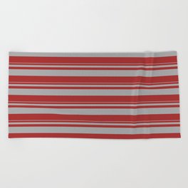 [ Thumbnail: Dark Gray and Brown Colored Pattern of Stripes Beach Towel ]