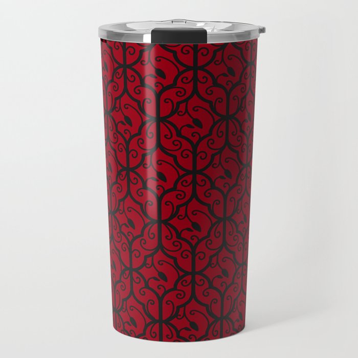 Red and Black Regal Symmetrical Pattern Travel Mug