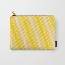[ Thumbnail: Bisque & Yellow Colored Lined/Striped Pattern Carry-All Pouch ]