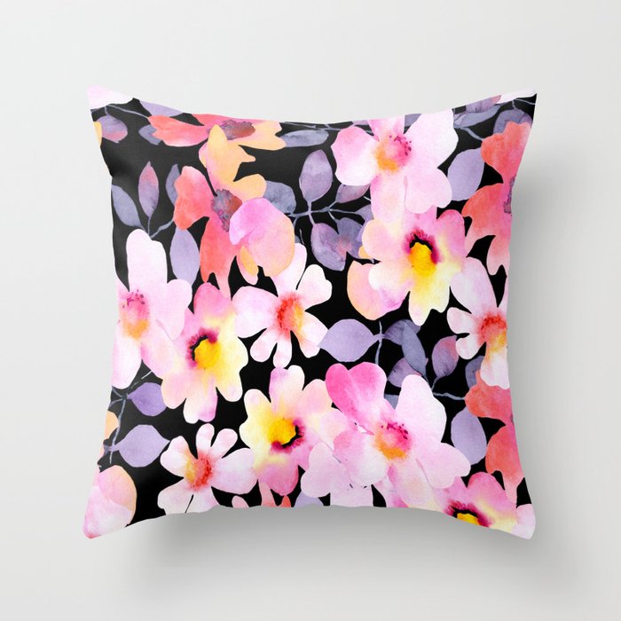 Pink-Indigo flowers  Throw Pillow