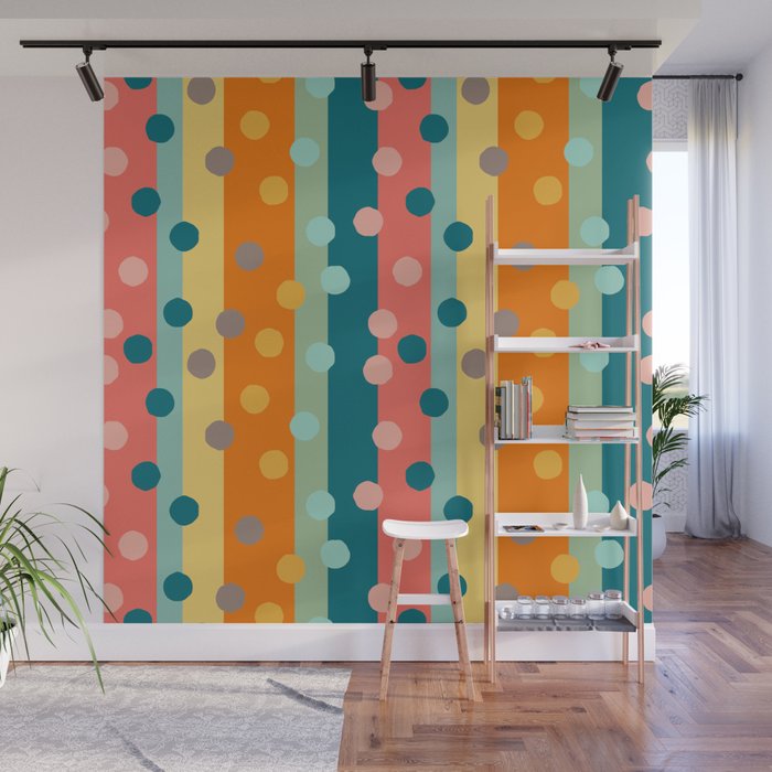 Large Mod Stripes and Wonky Circles Wall Mural