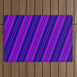[ Thumbnail: Dark Violet and Blue Colored Pattern of Stripes Outdoor Rug ]