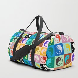 Checkered Yin Yang Pattern (Color Block Version) Duffle Bag | Tiles, Shapes, Cute, Funky, Checkerboard, Checks, Peace, Hippie, Checker, Retro 