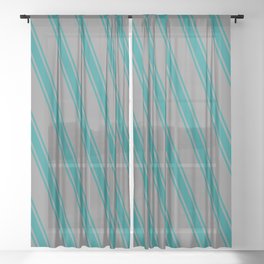 [ Thumbnail: Gray and Teal Colored Stripes/Lines Pattern Sheer Curtain ]