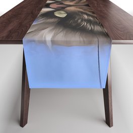 Plaintive Meow Of A Tabby Cat Acrylic Painting  Table Runner