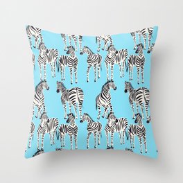 Zebras (Sky Blue) Throw Pillow