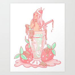 Strawberry Mermaid Shake Art Print