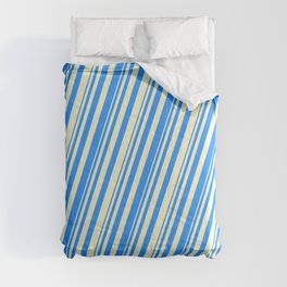 [ Thumbnail: Blue & Light Yellow Colored Stripes Pattern Comforter ]