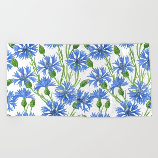 Watercolor cornflower pattern Beach Towel