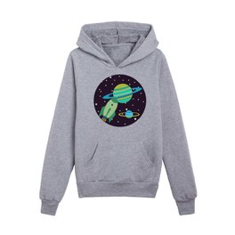 space pattern- rockets spaceships planets and stars Kids Pullover Hoodies