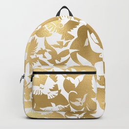 Gold Animals | White and Gold Metallic Birds Pattern Backpack