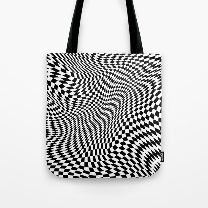 Warped Black and White Checker Pattern Tote Bag