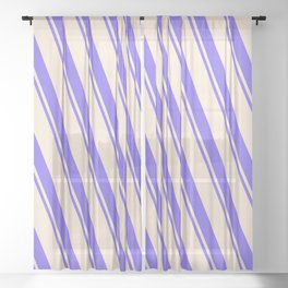 [ Thumbnail: Beige and Medium Slate Blue Colored Striped Pattern Sheer Curtain ]
