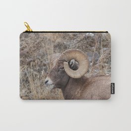 Bighorn sheep eating with grass in mouth in Yellowstone National Park Carry-All Pouch | Wildlife, Animal, Mammal, Nature, Fur, Wild, Bighorn, Color, Eating, Winter 