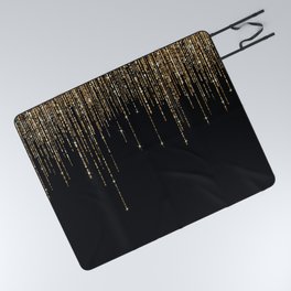 Luxury Chic Black Gold Sparkly Glitter Fringe Picnic Blanket