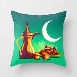 Coffee Pot, Cups and Dates with Moon Throw Pillow