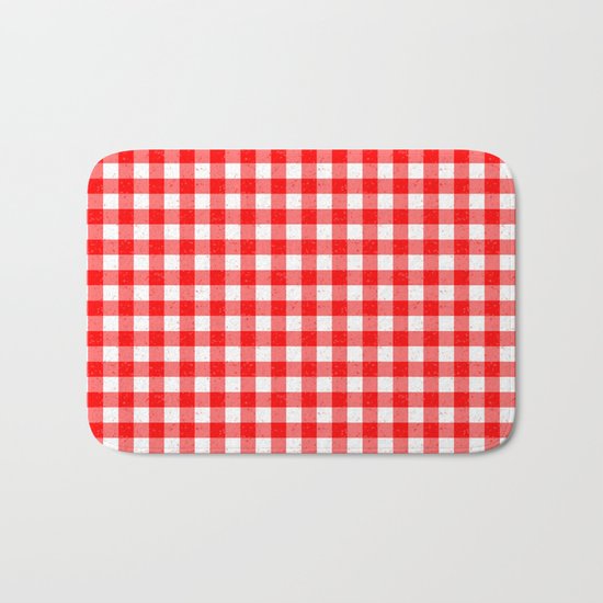 Gingham Red and White Pattern Bath Mat